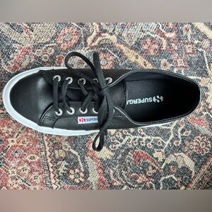 Superga Classic Black Sneakers with White Trim